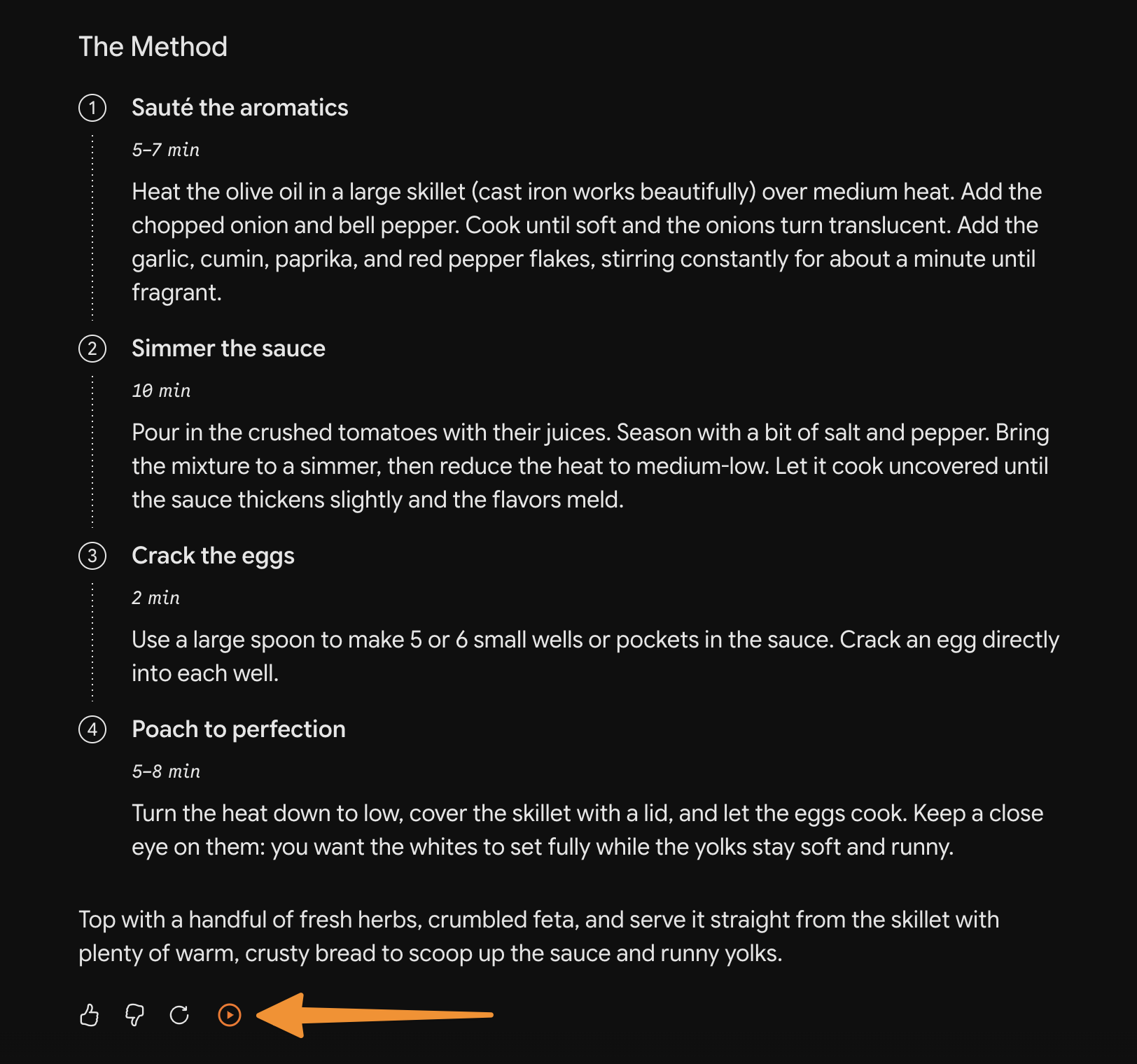Gemini response with the ArticleAudio play button highlighted beside the response actions
